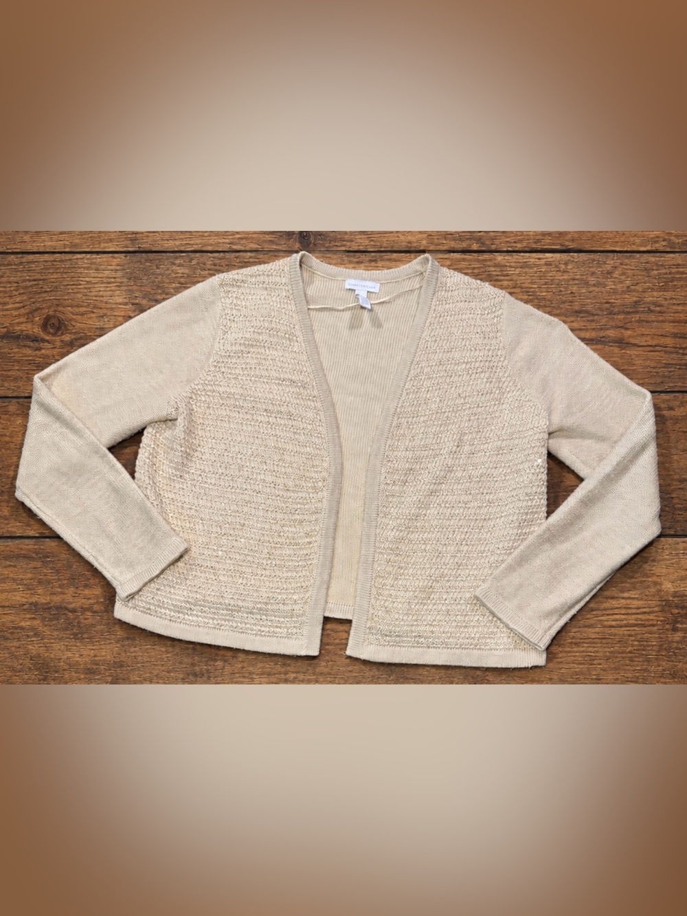 Women’s Charter Club Large Knit Cardigan Sweater Beige Open Front Textured